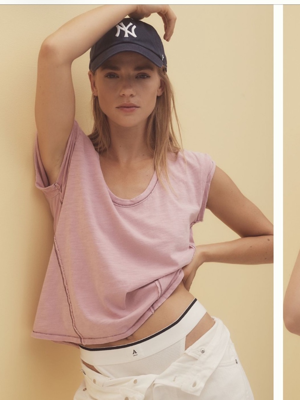 Pilcro Light Pink Short Sleeve Crewneck Tee seamed xl